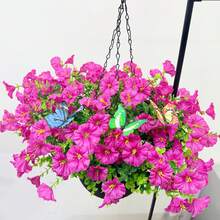 1 Set Artificial Morning Glory Hanging Basket With Plastic Planter And 3pcs Artificial Butterfly - Outdoor Patio & Garden Decor, Ready-To-Hang For Porch, Fence, Wall | Gift For Mother's Day, Valentine's, Wedding - A - View 10