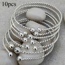 5pcs/10pcs Vintage Bohemian Style Silver-Tone Alloy Spiral Pattern Bangle Bracelets, Suitable For Weddings, Parties, Music Festivals And Holidays, All-Season Wear, Exquisite Gift For Family And Friends - Silver - View 11