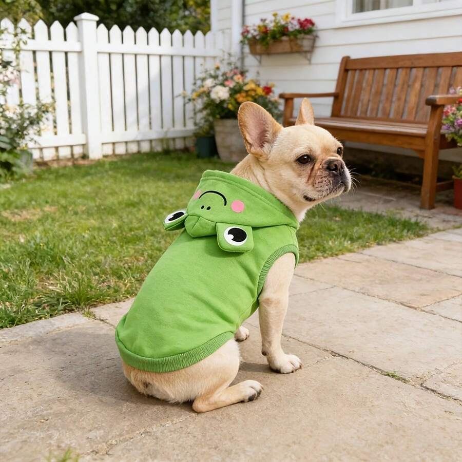 1件时尚可爱3D动物卡通连帽毛衣，图案包括兔子、鲨鱼、狮子、青蛙、外星人、蝙蝠、浣熊，适合小型和中型犬穿着，保暖宠物服装