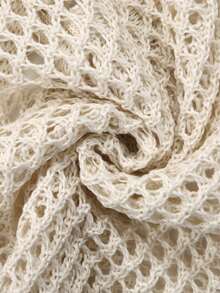 Women's Basic Semi-Sheer Short Knit Cover Up, Long Sleeve Tie-Front Casual Hollow Out Sweater - Apricot - View 6