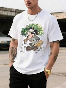 Men's Disney Casual T-Shirt, Mickey Mouse  Adventure Print, Nature Design, Comfortable Soft Fabric, Ideal For Outdoor & Theme Park Wear - White - View 1