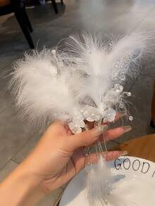 2pcs Feather Tassel Hairclips, Elegant Bridal Robe, Celebrity Style, High-End Photoshoot Accessories,Wedding Hair Accessories - Multicolor - View 7
