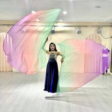 1面渐变色敬拜旗，带旗杆，适用于先知赞美舞、肚皮舞服装、表演道具，搭配亮片裙摆纱丽风格，适用于节日、派对、夜店、海滩、波西米亚复古装饰 - 彩色 - 查看 6
