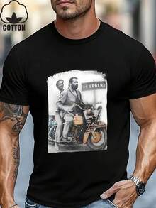 Men's Heavy-Weight 185 G/M² Cotton T-Shirt In Vintage Motorcycle Style – "Easy Rider" Movie Design With Iconic Biker Print, Soft, Breathable Crew Neck T-Shirt For Casual Wear And Motorcycle Enthusiasts, H-Size, Regular Fit (Hand Washable) – 60s/70s Retro. - 白色 - 查看 7