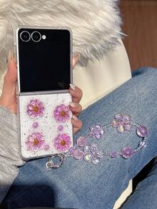 1件手工树脂紫色水晶花朵手链，手机壳兼容三星Galaxy Z Fold 7、Z Fold 6、Z Fold 5、Z Fold 4、Z、Z FE、Z Flip6、Z Flip5智能手机，返校季必备 - 彩色 - 查看 4