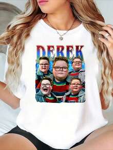 T-shirt casual stile meme di Derek, da donna, girocollo, manica corta, vestibilità morbida, essenziale per la primavera/estate - Bianco - Visualizzare 8