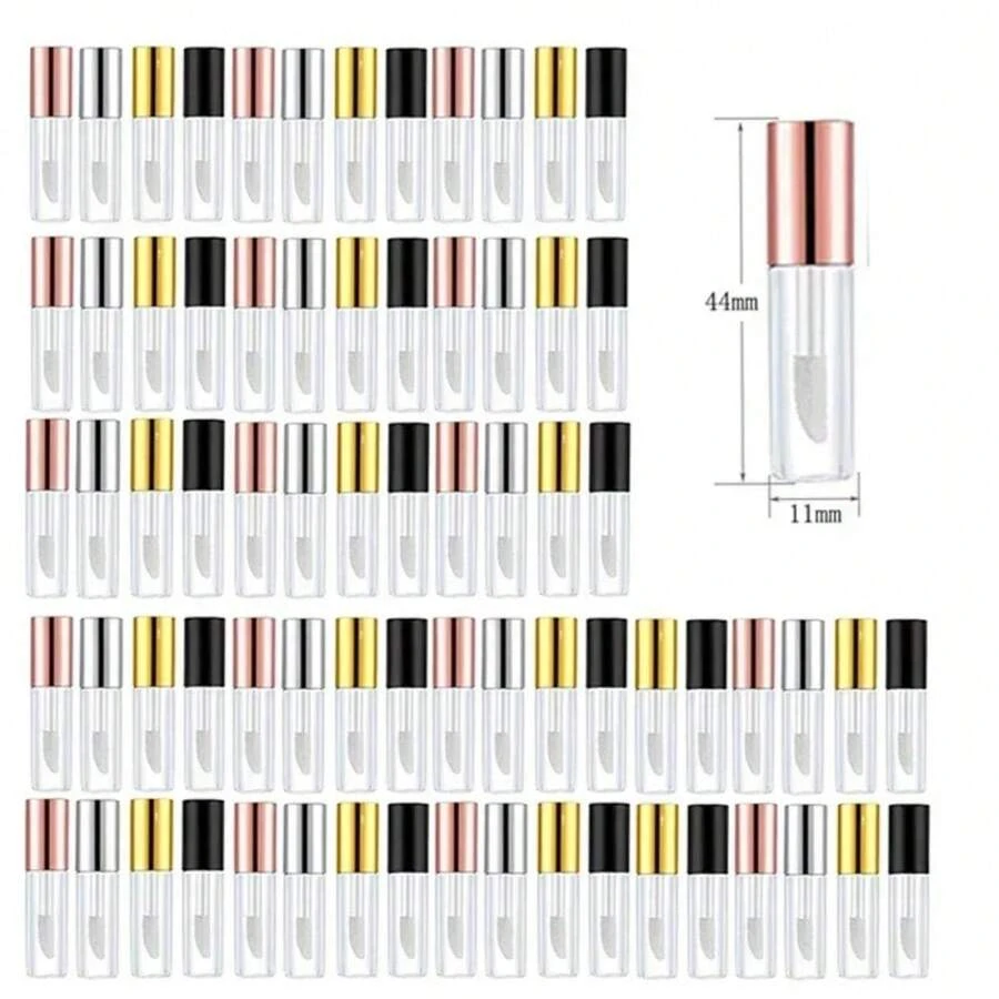 50/100个 1.2毫升 玫瑰金空唇彩管塑料可灌装瓶液体唇膏容器唇彩迷你样品瓶 - 彩色 - 查看 1