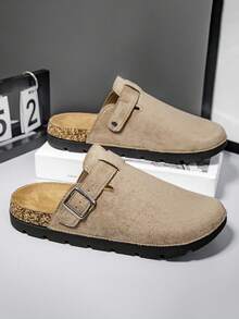 Men's Slip-On Slippers, New Leather Upper One-Piece Sandals, Solid Color Retro Men's Slippers, Indoor Waterproof Slippers, Unisex Casual Sandals, Retro Luxury Casual Outdoor Slippers, Niche High-End Street Fashion Sandals - Khaki - View 1