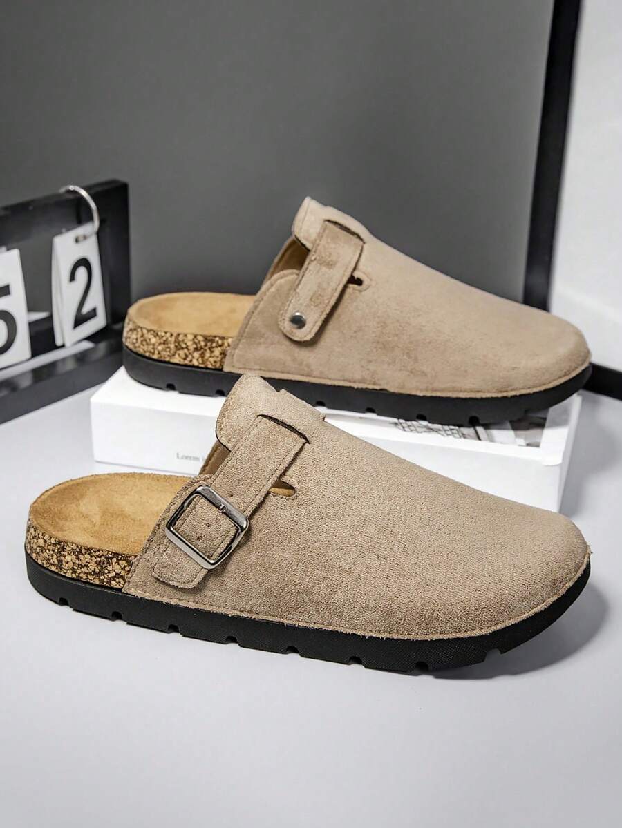 Men's Slip-On Slippers, New Leather Upper One-Piece Sandals, Solid Color Retro Men's Slippers, Indoor Waterproof Slippers, Unisex Casual Sandals, Retro Luxury Casual Outdoor Slippers, Niche High-End Street Fashion Sandals - Khaki - View 1
