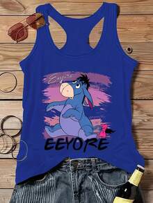 Disney Casual Sports Women's Vest, Featuring A Creative Ear-Shaped Letter Cartoon Pattern Print. Spring/Summer Style Sleeveless Large Round-Neck Vest, Soft, Comfortable And Breathable. Suitable For Daily Wear, Shopping, At Home, Parties And Gatherings. It Is Also More Suitable As A Beautiful Gift. - 藍色 - 查看 1