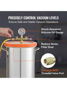 3 Gallon Vacuum Chamber, Upgraded Tempered Glass Lid Vacuum Degassing Chamber, 304 Stainless Steel Chamber, For Stabilizing Wood, Resin Degassing, Silicone Degassing And Plaster Degassing - Orange - View 6