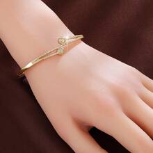 1 pieza Brazalete de mujer con diseño geométrico circular simétrico con incrustaciones de circonita artificial - Multicolor - Ver 9