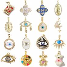 1pc Copper Micro-Inlaid Zirconia Personalized Hip-Hop Luxury Four-Leaf Clover Devil's Eye Pendant, Versatile DIY Bracelet Necklace Earring Accessory Handmade Charm - Multicolor - View 1