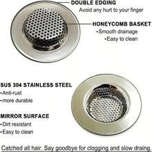 2pcs Bathtub Drain Strainer/Hair Catcher Stainless Steel Basket, Fits 1.65-3.0 Drain, Shower, Bathroom, Laundry Room Home Bathroom Decor Fall Decor Back To School - 銀色 - 查看 4