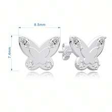 1 Pair 925 Sterling Silver Cubic Zirconia Butterfly Stud Earrings, Gift For Girl Birthday - Silver - View 6