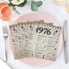 20张/40张/100张复古50岁生日派对装饰，1976年复古报纸图案纸巾套装，一次性纸巾，祝50岁生日快乐，适合男女宾客的晚餐鸡尾酒会装饰用品 - 米灰色 - 查看 4
