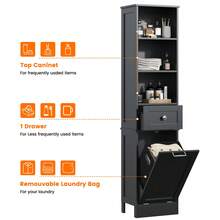 Tall Slim Bathroom Storage Cabinet With Removable Laundry Basket: 4-Shelf Freestanding Organizer + Waterproof Acrylic Door | Ideal For Bathroom/Laundry Room - 黑色 - 查看 5