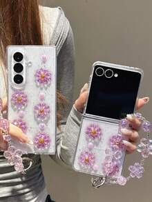 1件手工树脂紫色水晶花朵手链，手机壳兼容三星Galaxy Z Fold 7、Z Fold 6、Z Fold 5、Z Fold 4、Z、Z FE、Z Flip6、Z Flip5智能手机，返校季必备 - 彩色 - 查看 13