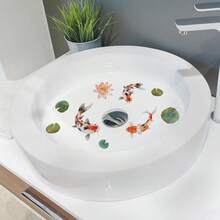 锦鲤莲花浴室贴纸 - 传统中国水景主题贴纸，自粘可移除防水浴室和梳妆台装饰，宁静禅意家居用品 - 彩色 - 查看 6