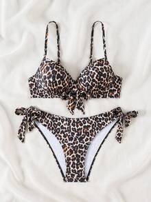New Leopard Print Sexy Spaghetti Strap Bikini Two Pieces Swimwear, Summer Beach Vacation Style For Women - Multicolor - View 5