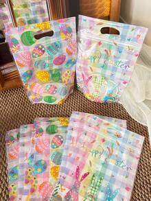 25pcs Easter Zipper Seal Packaging Bags, Cute Rabbit & Egg Print Stand Up Self-Seal Gift Bags - Multicolor - View 2