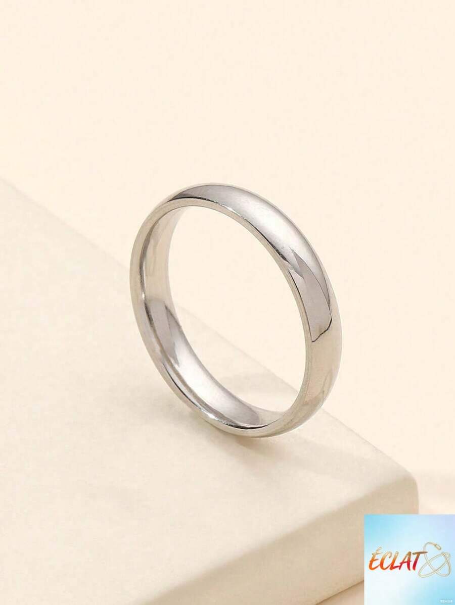 1pc Minimalist Plain Stainless Steel Silver Color Ring For Women Men Fashion Jewelry Party Gift Daily Wear Simple Design Unisex Accessories 45I1 - Bạc - Xem 1