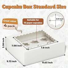 4 Pack Cupcake Boxes, Hold 12 Standard Cupcakes, Cupcake Containers With Window And Inserts, High Grade Cupcake Holder, For Birthday Holiday Party, Supplies For Cupcakes, Desserts And More - White - 4Pack - View 2