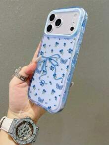 透明TPU浅蓝色蝴蝶花卉手机壳，浅蓝色渐变波浪边框，兼容 17/17 Pro/17 Pro Max/17 Air，节日礼物，兼容 17 Pro Max、13、15、16 - 藍色 - 查看 5