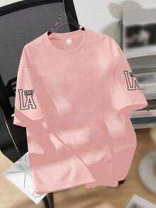 Áo thun ngắn tay dáng rộng, thoải mái, thoáng khí, thiết kế phong cách retro LA Academy dành cho thiếu niên nam, trang phục thường ngày mùa hè ở trường, áo nam. - Hồng - Xem 2