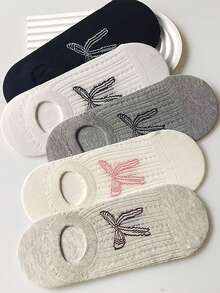5 Pairs Bow Design Women's Thin Breathable Non-Slip Invisible Socks, Suitable For Spring And Summer - Multicolor - View 7