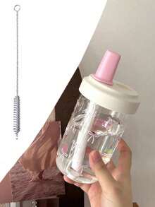 Botella de agua rosa con lazo y pajita - 500ml y 750ml, vaso de viaje a prueba de fugas para niñas, taza de agua de plástico para la escuela, el gimnasio y el uso diario - Multicolor - Ver 8