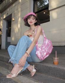 Adidas Versatile Casual Fashion Multi-Pocket Crossbody Shoulder Bag, Women, Soft Pink - Clear Powder - View 2