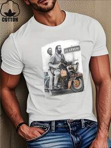 Men's Heavy-Weight 185 G/M² Cotton T-Shirt In Vintage Motorcycle Style – "Easy Rider" Movie Design With Iconic Biker Print, Soft, Breathable Crew Neck T-Shirt For Casual Wear And Motorcycle Enthusiasts, H-Size, Regular Fit (Hand Washable) – 60s/70s Retro. - 白色 - 查看 2