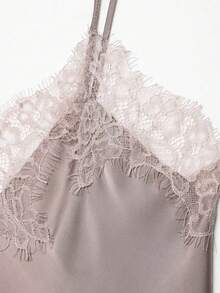 Women's Lace Patchwork Asymmetrical Hem Fashionable Versatile Date Night Camisole Top Summer - Pinkish Purple - View 8