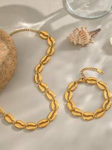 RAYQUEEN 1pc Stainless Steel Fashionable Versatile Chain Necklace, Suitable As Gift - Yellow Gold - View 5