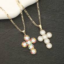 1 Piece Niche Design High End Full Zirconia Guadalupe Cross Necklace, Faith Virgin Mary Pendant Charm Copper Religious Faith Jewelry, Prayer Blessings, Easter/Thanksgiving/Mother's Day Gifts, Essential For Catholicism, Retro Hip-Hop Style - Saint Benedict - View 3