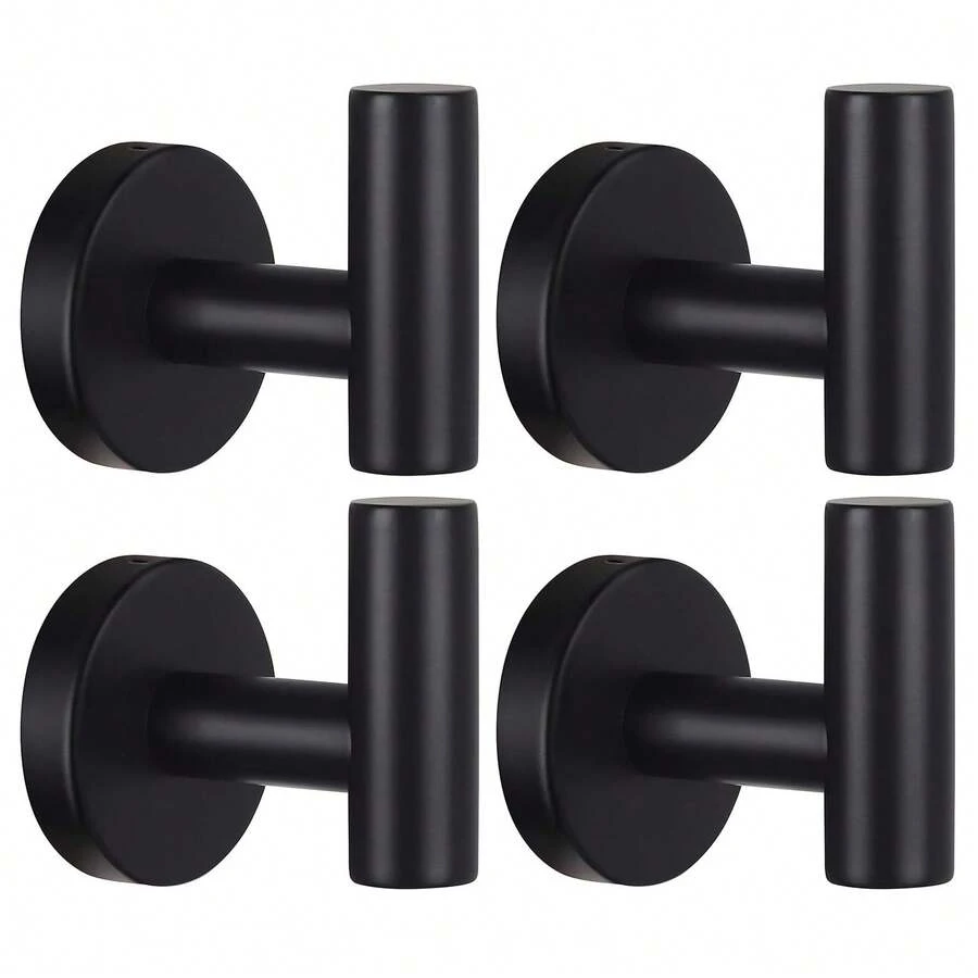 Towel Hooks 4 Packs Bathroom Coat Robe Wall Hook Door Hanger Towel Robe Clothes Cabinet Closet Sponges Rack For Bathroom Kitchen - màu đen - Xem 1