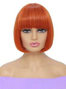 Short Straight Wig With Bangs, Synthetic Hair, Orange Color - S350 - View 1