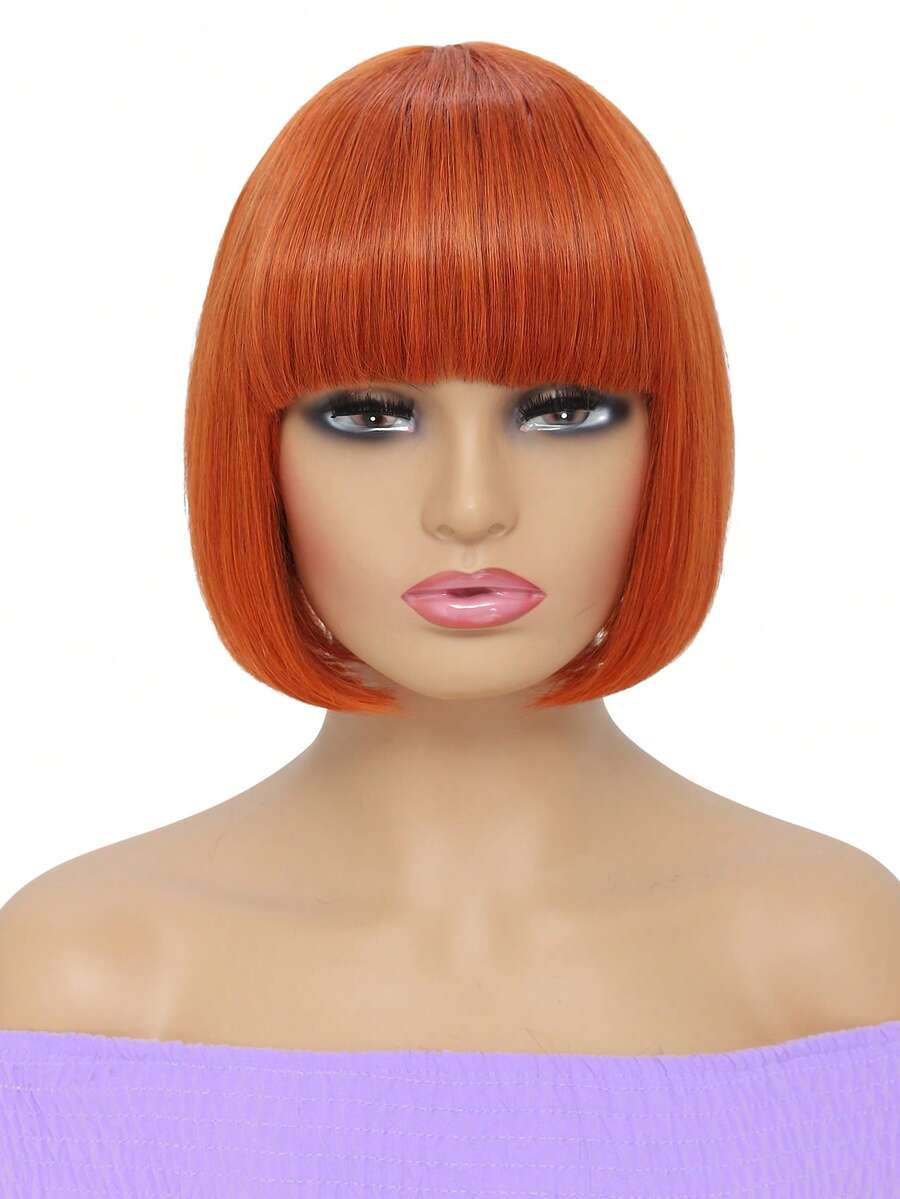 Short Straight Wig With Bangs, Synthetic Hair, Orange Color - S350 - View 1