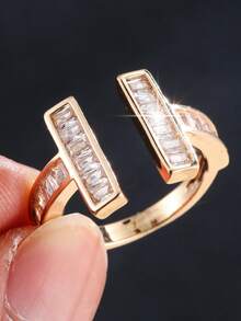 1枚女士戒指，精致闪亮立方氧化锆戒指，奢华简约可调节开口指环饰品 - 開口戒指 - 查看 3