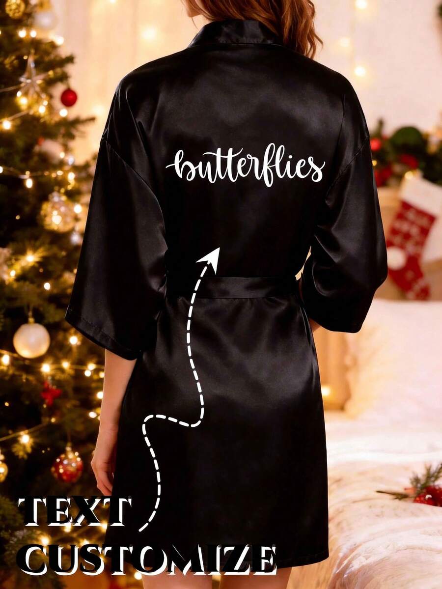 Customized Women's Pink Satin Robe, Personalized Bridal Kimono, Wedding Bridesmaid Robe, Bridal Robe Gift, Bachelorette