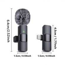 Wireless Clip-On Microphone, This Wireless Clip-On Microphone System Features One-Key Recording, Clip Design, USB Type-C Interface, Omnidirectional Polar Pattern, Suitable For Live Streaming, USB Rechargeable Lithium Polymer Battery, Plug And Play Compatibility, Wireless Lavalier Microphone With Windscreen Fur, Suitable For Smartphones, Laptops - Black - View 5