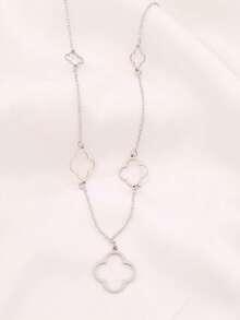 1件装不锈钢四叶草吊坠项链，女士时尚18K镀金优雅幸运草链项链首饰 - 項鍊 - 查看 3