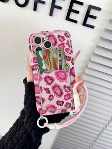 Cute Pink Leopard Print Cheetah Fuchsia Card Holder With Coin Pouch, Cardholder Phone Case Compatible With IPhone 13, 14, 15, 15 Pro, 15 Plus, 15 Pro Max, 16, 16 Pro, 16 Plus, 16 Pro Max, 17, 17 Pro, 17 Pro Max With Lanyard Women's Day Gift - Multicolor - View 3
