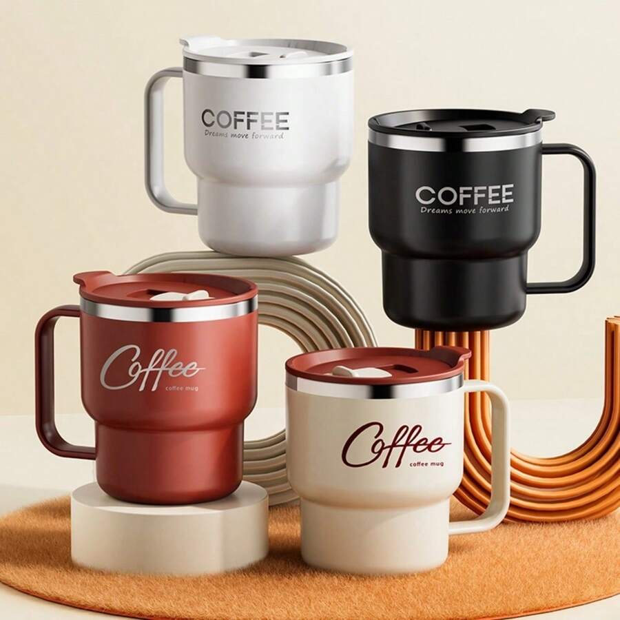 1pc 400ML 304 Stainless Steel Coffee Mug With Lid, Double-Layer Thermal Insulated Coffee Cup, Portable Large Capacity Drinking Cup, Anti Scalding & Leak Proof Milk Tea Coffee Water Cup, Reusable Cold And Heat-Resistant Drinkware, Suitable For Student And Adult Use In Home, School, Dorm, Office, Outdoor Camping, Picnic,Travel, Bakc To School