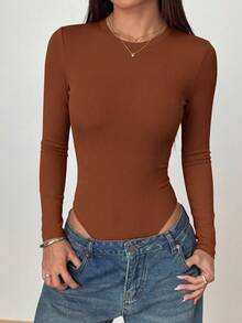 PRETTYGARDEN Women Spring Bodysuits For Long Sleeve Shirts Fitted Basic Ribbed Layering Bodys Tops Fall Fashion Winter Clothes Camel Vacation Rompers Outfits For Women - Camel - View 5