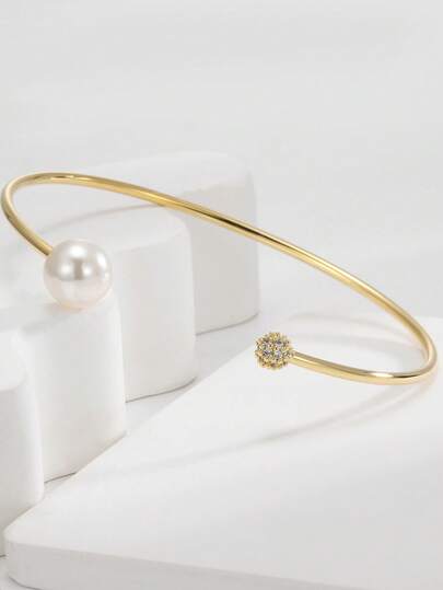 Charm-In 1ชิ้น กำไลข้อมือสีทอง, ประดับเพชรสังเคราะห์, เครื่องประดับข้อมือสำหรับผู้หญิง