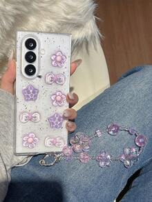1件手工树脂紫色水晶花朵手链，手机壳兼容三星Galaxy Z Fold 7、Z Fold 6、Z Fold 5、Z Fold 4、Z、Z FE、Z Flip6、Z Flip5智能手机，返校季必备 - 彩色 - 查看 10