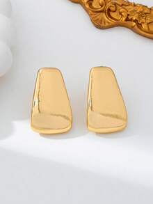 1 Pair Gold Geometric Teardrop Stud Earrings, Versatile Fashion Jewelry For Women - Yellow Gold - View 4