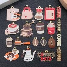 12/20pcs Coffee Charms Artistic Coffee Cup Pendants Beads Bean Charm Alloy Tea Cup Cat Series Pendant Jewelry Making DIY Keychain Earrings Pendant For Jewelry Making Bracelets Necklace - Multicolor - View 8